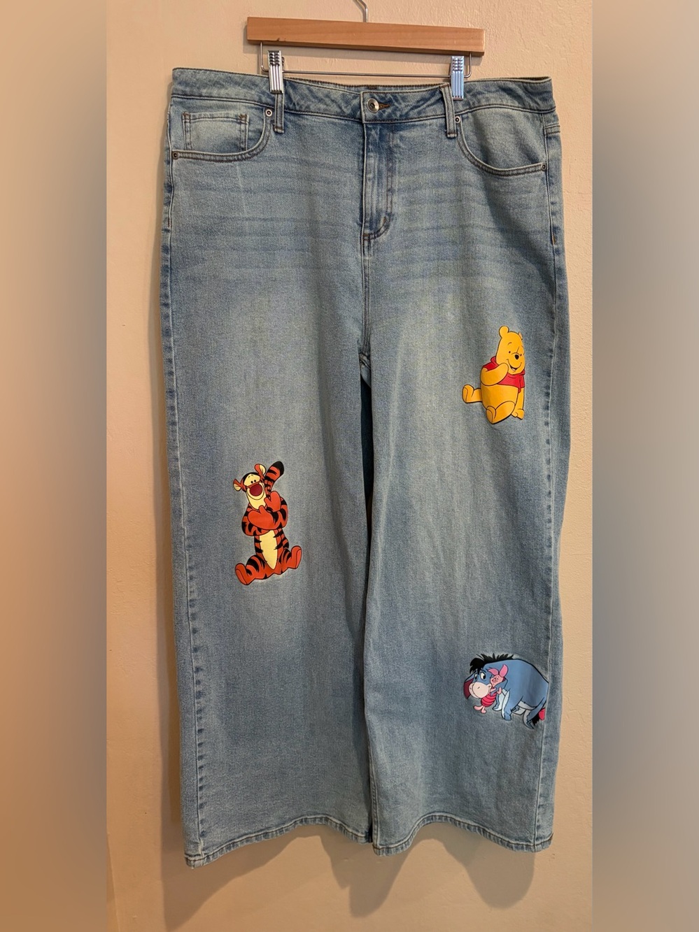 Disney Light Blue Denim Wide Leg Winnie The Pooh Jeans, Tigger, Piglet, Eeyore